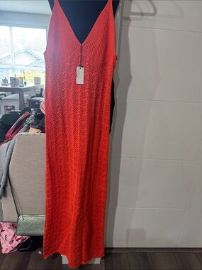 Knitted Maxi Slip Dress in Vibrant Red